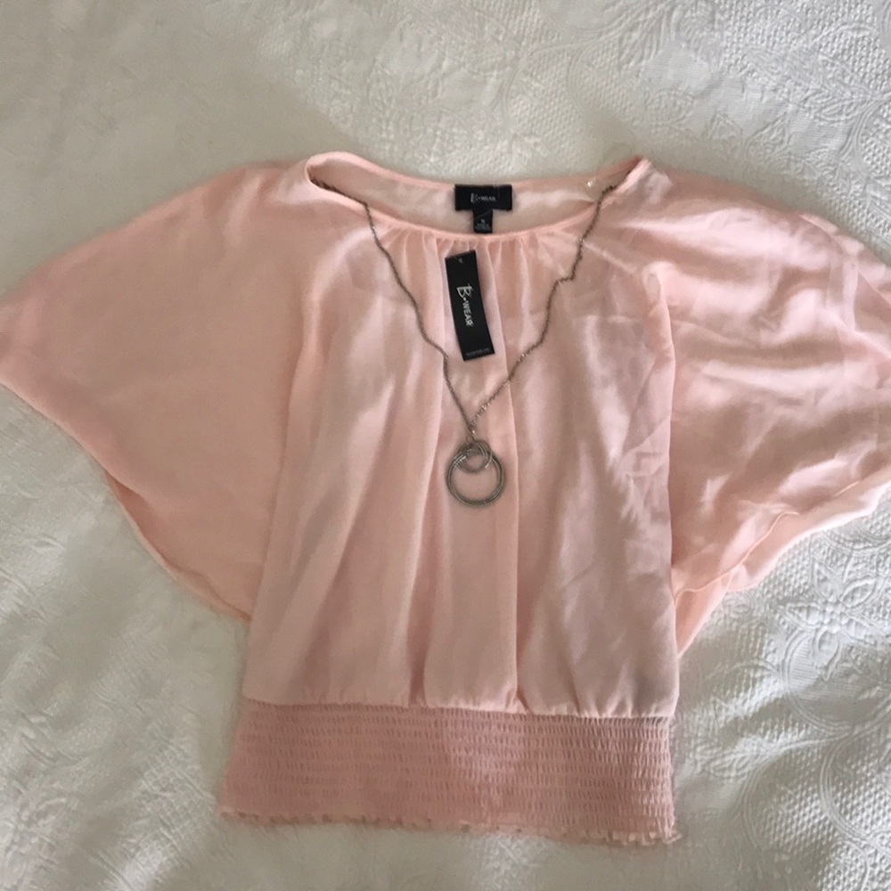 banded waist top salmon color.